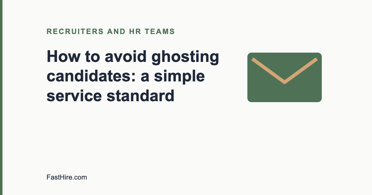 Cover image with the title How to avoid ghosting candidates and a mail icon in sage green and sand