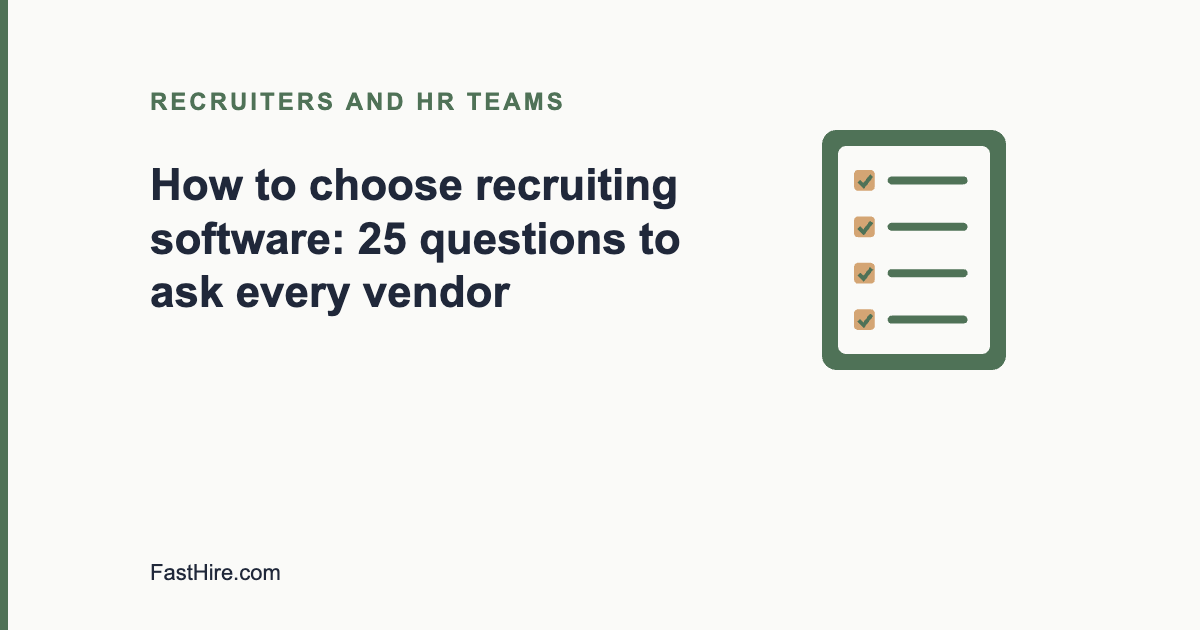 Cover image with the title How to choose recruiting software and a checklist icon in sage green and sand