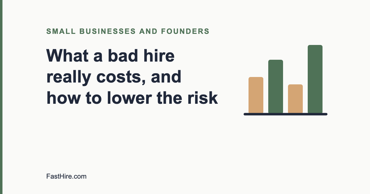 Cover image with the title What a bad hire really costs and a bar chart icon in sage green and sand