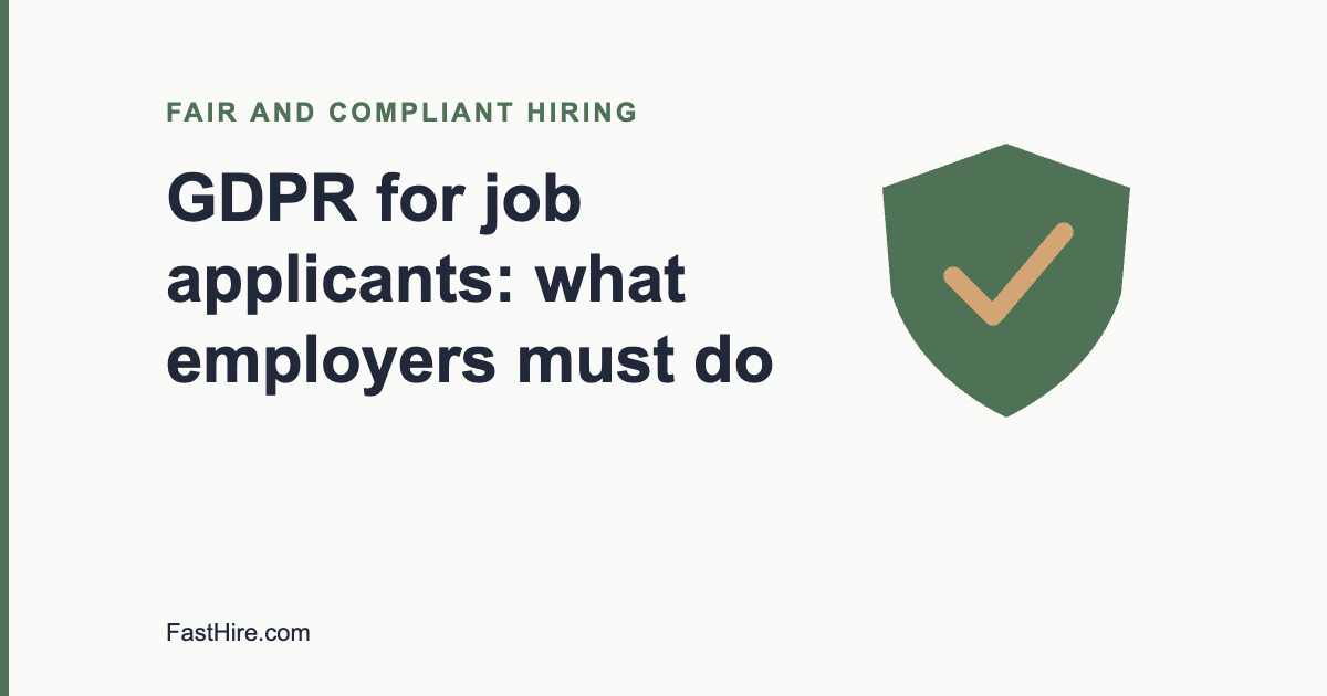 Cover image with the title GDPR for job applicants and a shield icon in sage green and sand