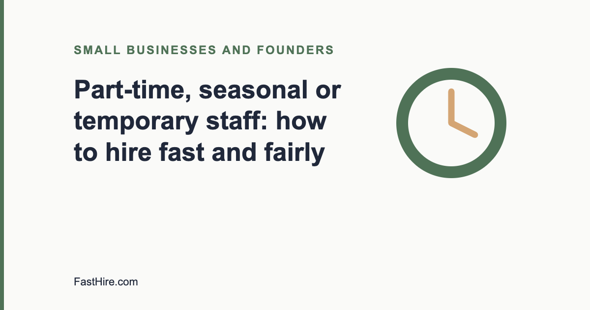Cover image with the title Part-time seasonal or temporary staff and a clock icon in sage green and sand