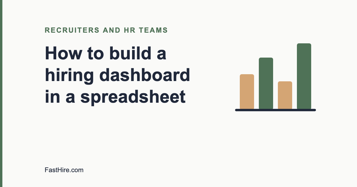 Cover image with the title How to build a hiring dashboard in a spreadsheet and a bar chart icon in sage green and sand