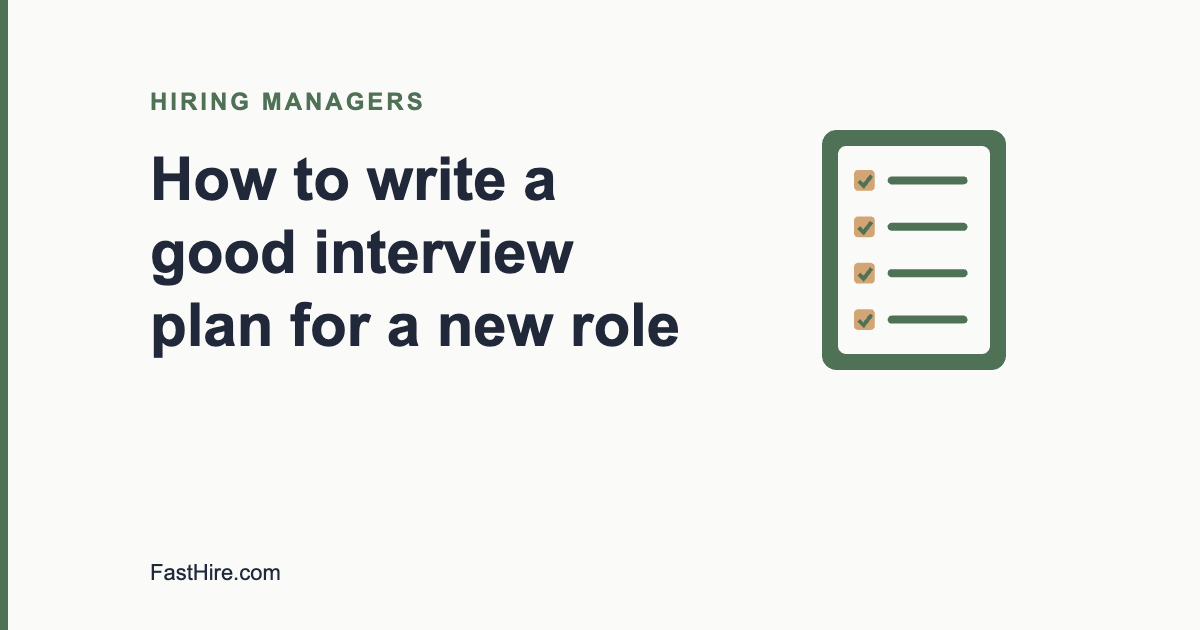 Cover image with the title How to write a good interview plan for a new role and a checklist icon in sage green and sand
