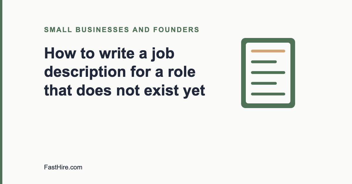 Cover image with the title How to write a job description for a role that does not exist yet and a document icon in sage green and sand