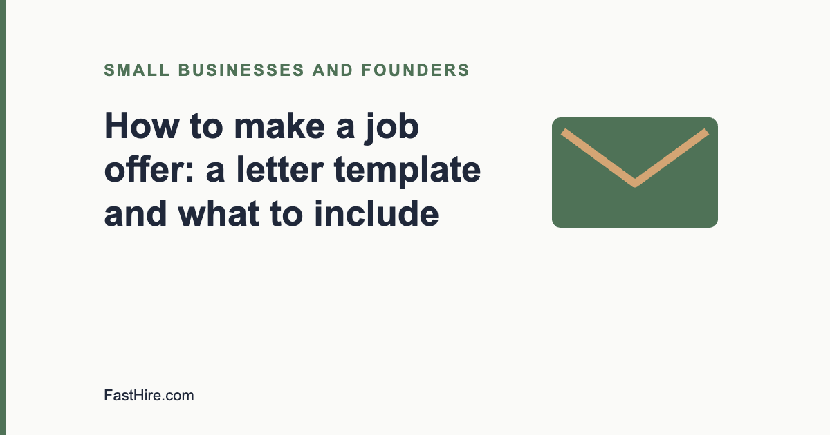 Cover image with the title How to make a job offer and a mail icon in sage green and sand