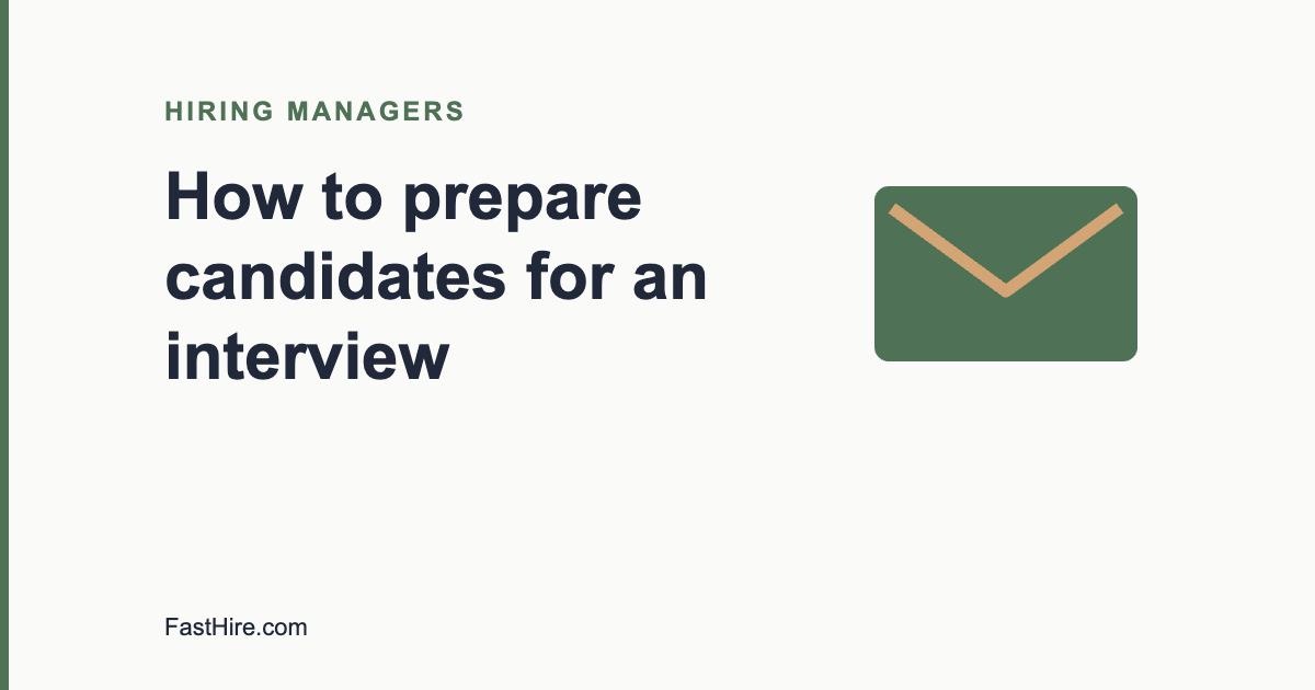 Cover image with the title How to prepare candidates for an interview and an envelope icon in sage green and sand