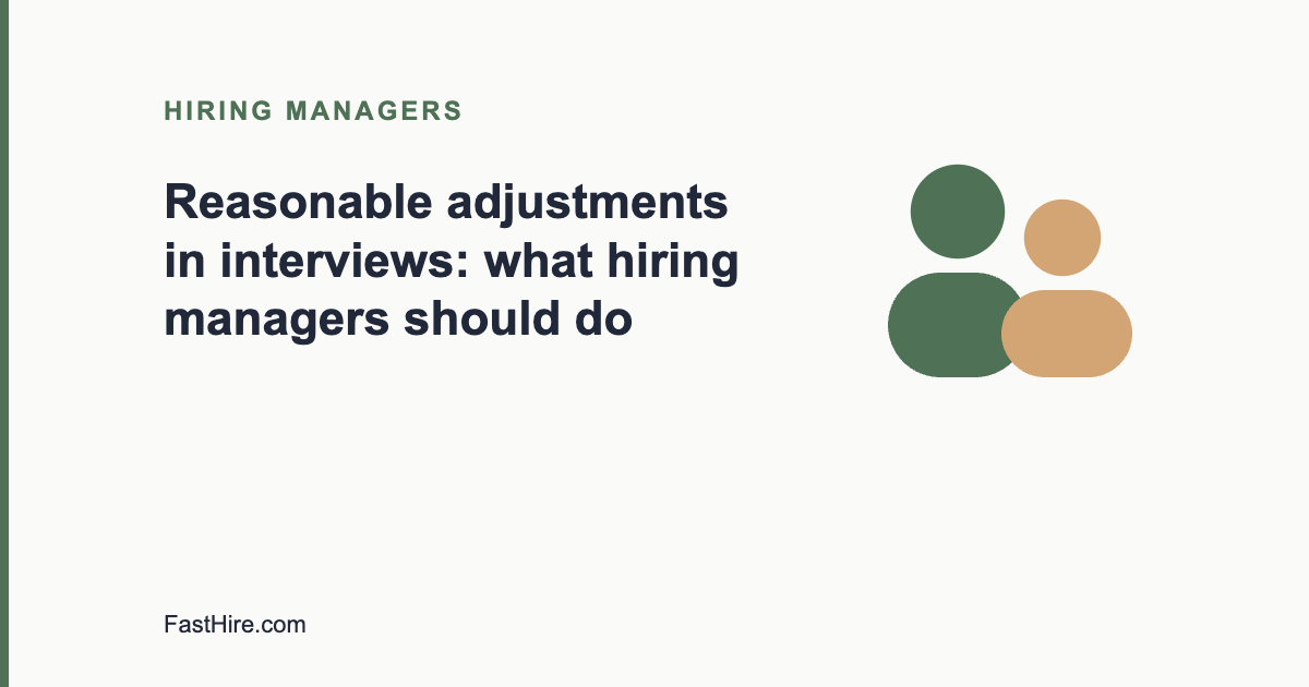 Cover image with the title Reasonable adjustments in interviews and a people icon in sage green and sand