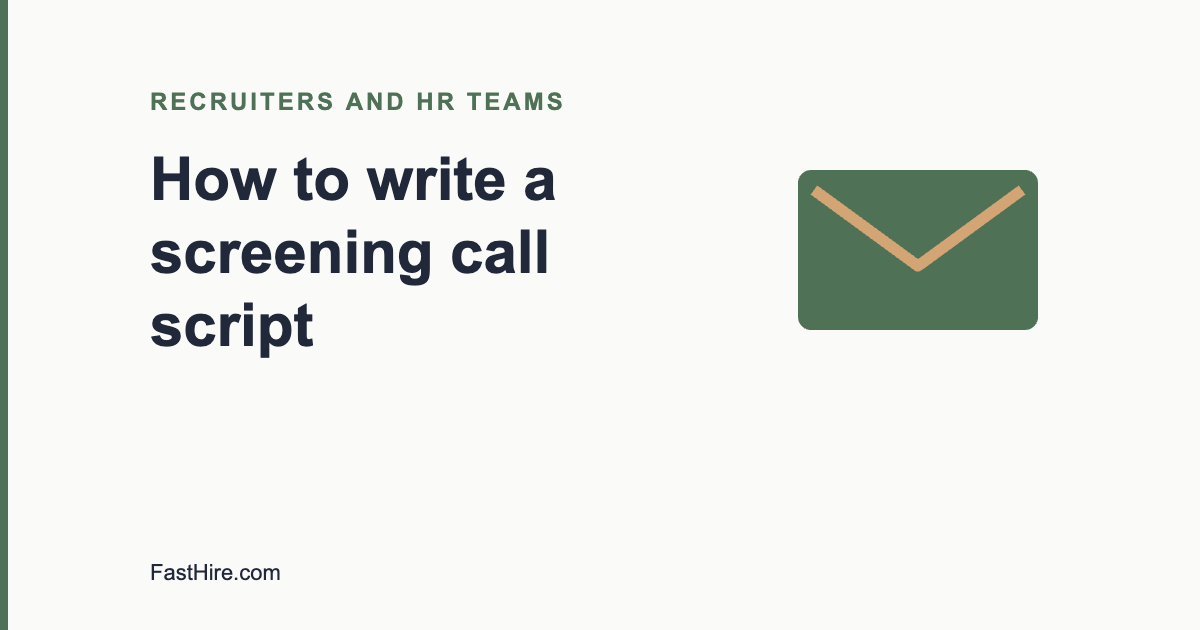Cover image with the title How to write a screening call script and a mail icon in sage green and sand